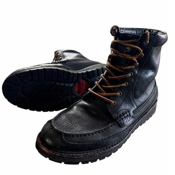 Polo Ralph Lauren Men’s Leather Boots Black Willingcott Flannel Lined 10D Grunge main image 9